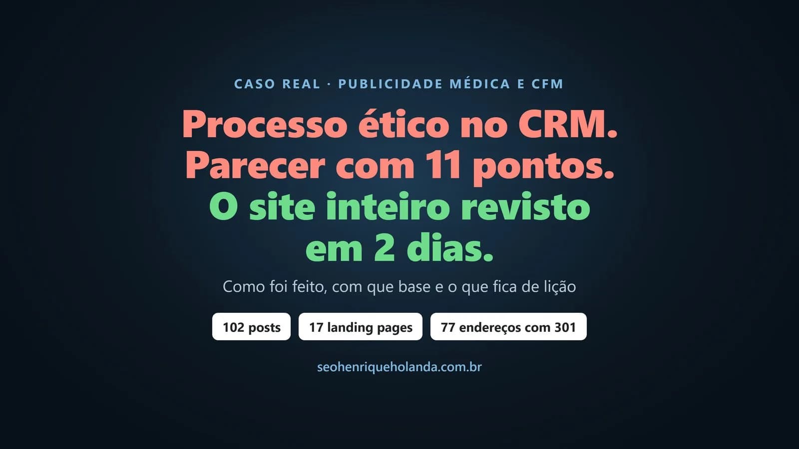 Processo ético no CRM, parecer com 11 pontos e o site inteiro de uma clínica revisto em 2 dias: caso real de adequação ao CFM